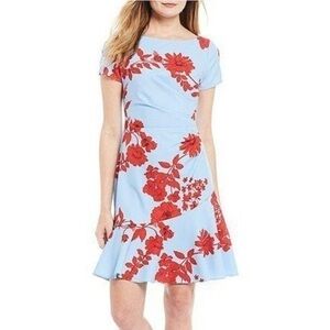 Adrianna Papell Women's Side Drape Flounce Floral Dress in Blue Multi Size 4
